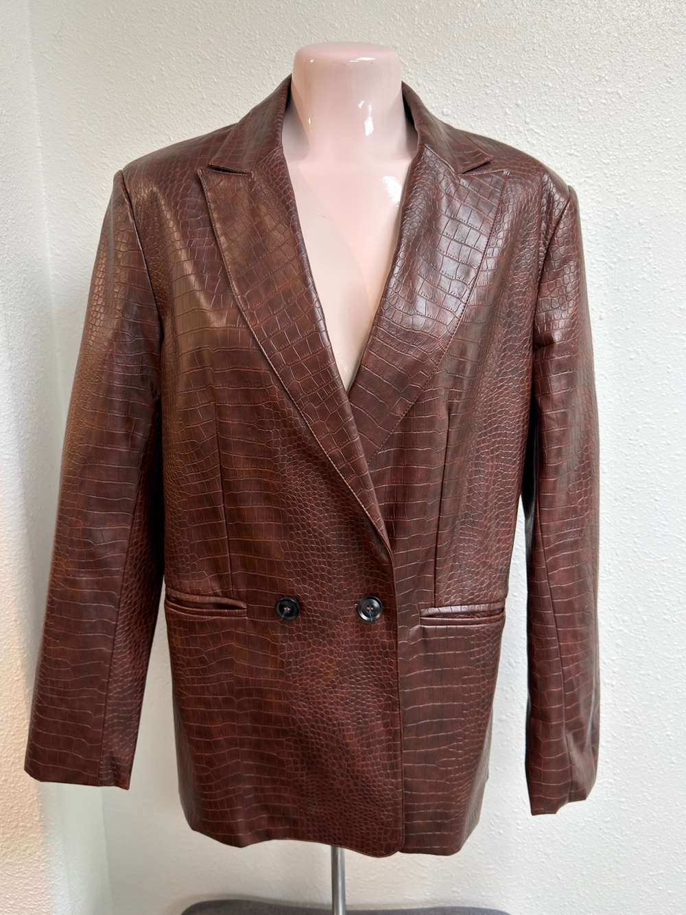 Forever 21 Brown Croc Embossed Faux Leather Blazer Small